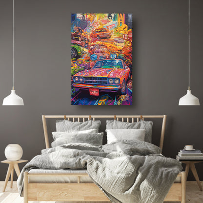 Abstracte auto in kleurrijk landschap canvas