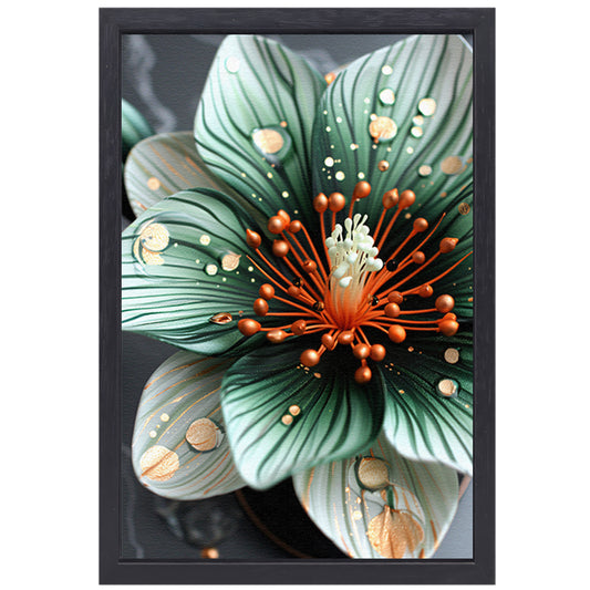 Gedetailleerde bloem in groen en oranje canvas met baklijst