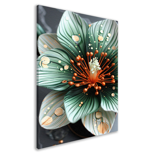 Gedetailleerde bloem in groen en oranje canvas