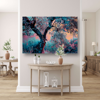 Impressionistische Nachtbomen canvas met baklijst