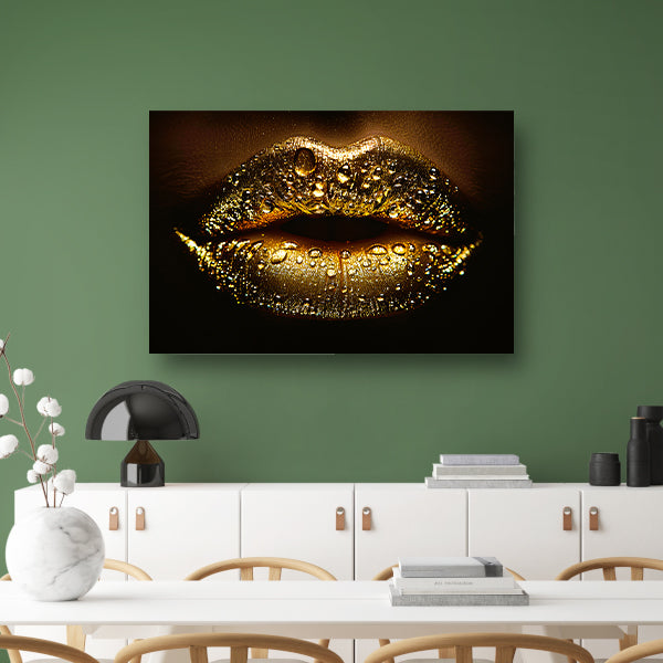 Gouden Glitters en Druppels op Donkere Lippen poster