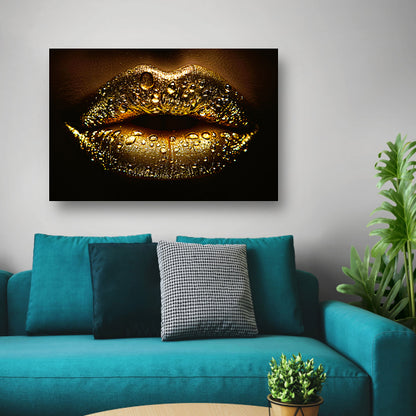 Gouden Glitters en Druppels op Donkere Lippen poster