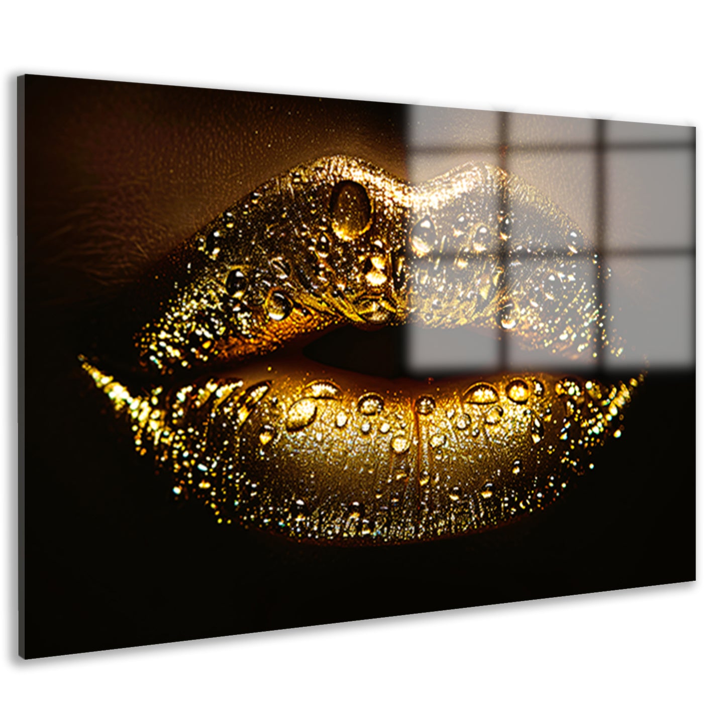 Gouden Glitters en Druppels op Donkere Lippen acrylglas