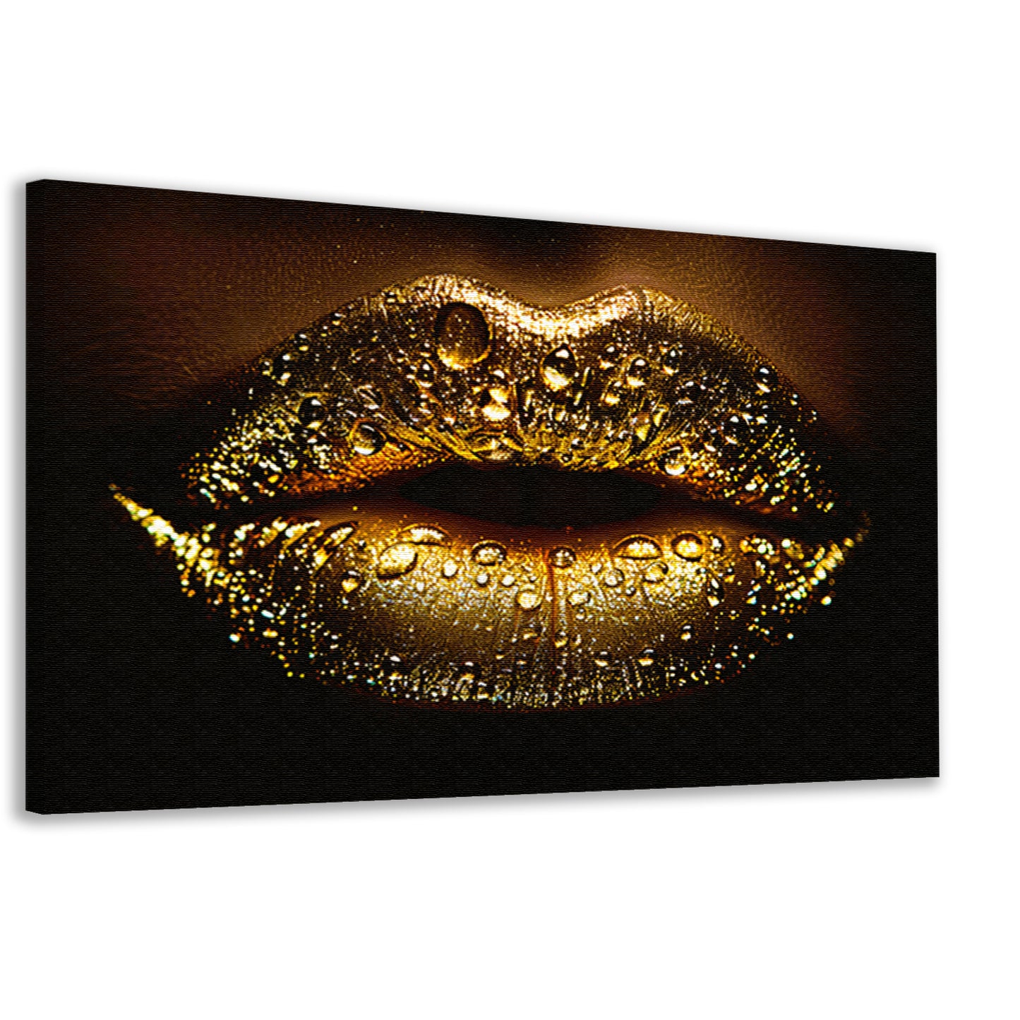 Gouden Glitters en Druppels op Donkere Lippen canvas