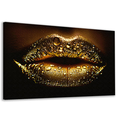 Gouden Glitters en Druppels op Donkere Lippen canvas
