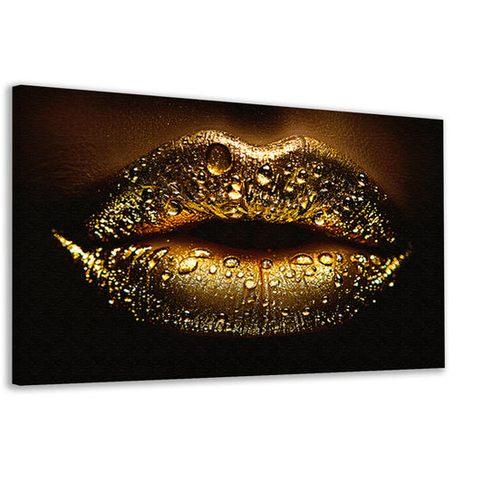 Gouden Glitters en Druppels op Donkere Lippen canvas