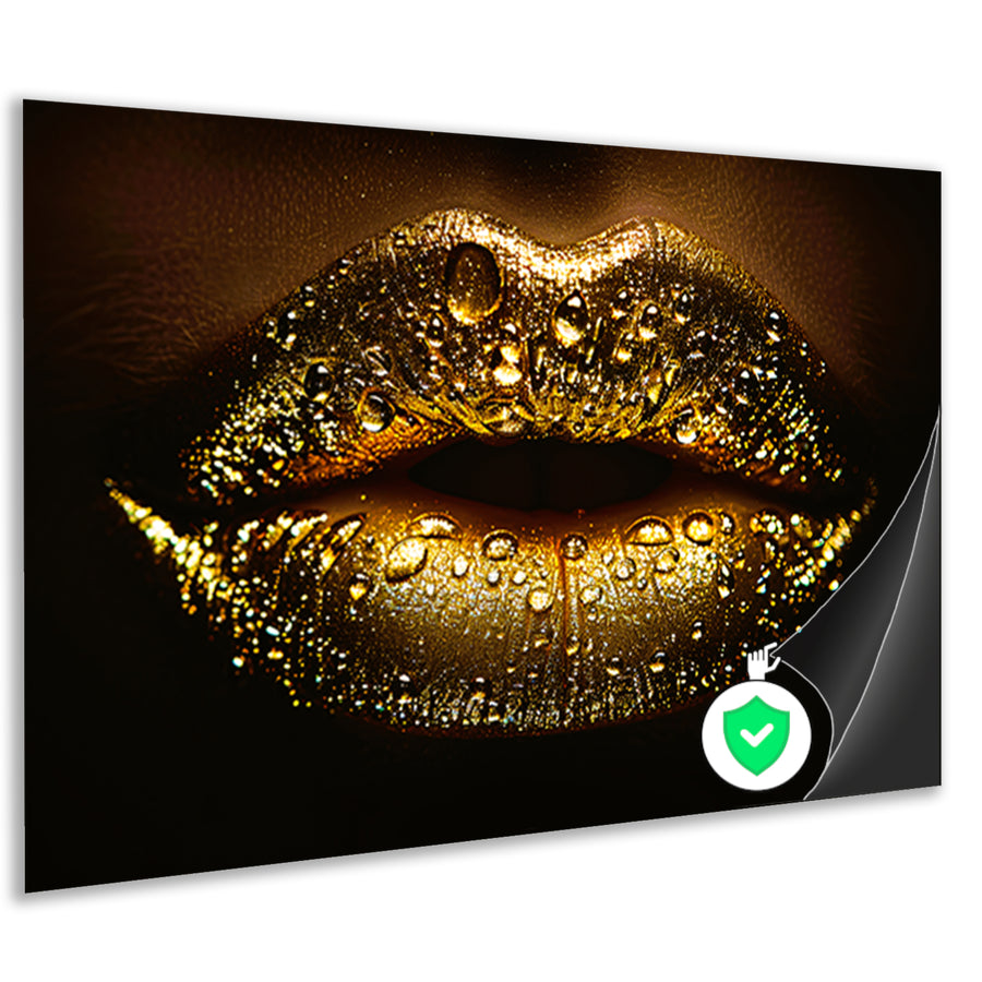 Gouden Glitters en Druppels op Donkere Lippen poster