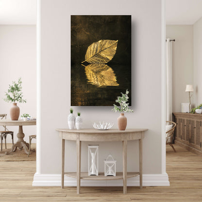 Verguld blad drijvend op sepia water poster