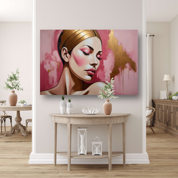 Dame met gesloten ogen in gouden gloed acrylglas
