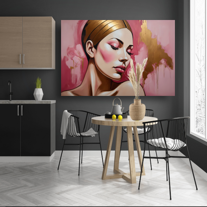 Dame met gesloten ogen in gouden gloed acrylglas