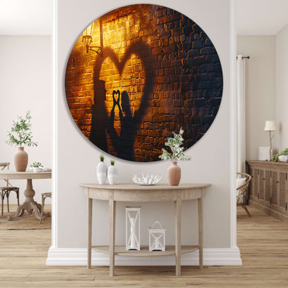 Romantische schaduwkunst onder straatlantaarn   aluminium muurcirkel