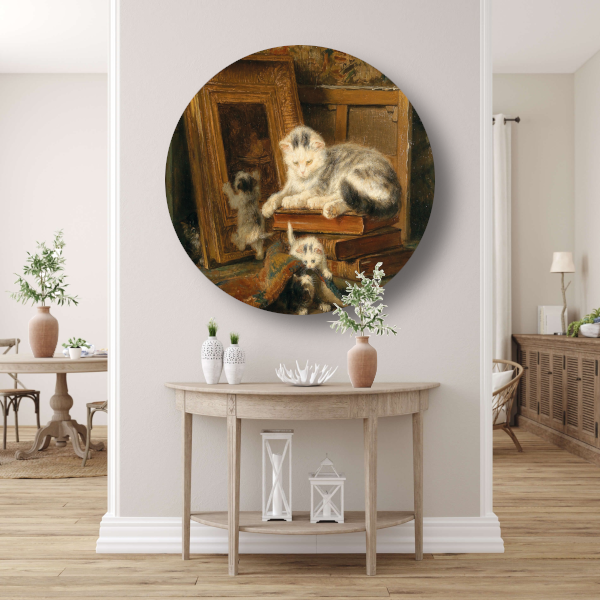Verstoppertje - Henriette Ronner-Knip aluminium muurcirkel