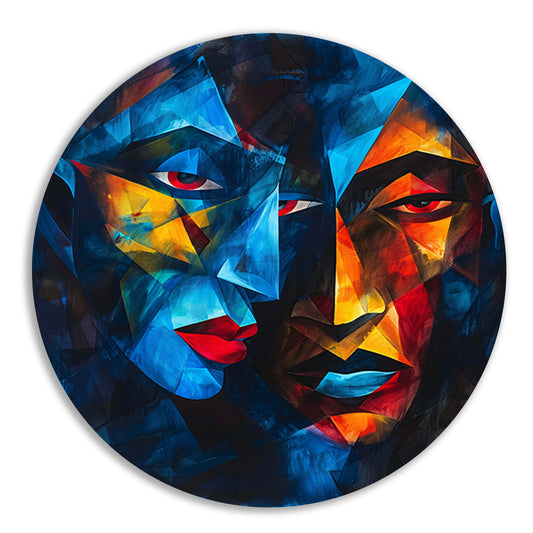 Kubistisch Portret met Twee Gezichten aluminium muurcirkel