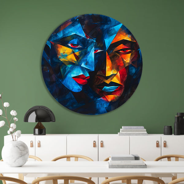 Kubistisch Portret met Twee Gezichten aluminium muurcirkel