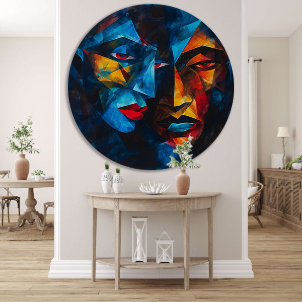 Kubistisch Portret met Twee Gezichten aluminium muurcirkel