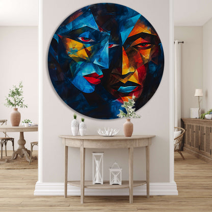Kubistisch Portret met Twee Gezichten aluminium muurcirkel