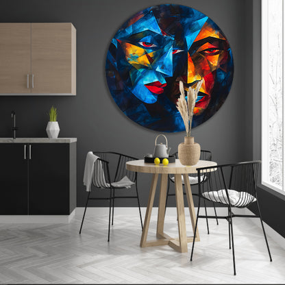 Kubistisch Portret met Twee Gezichten aluminium muurcirkel