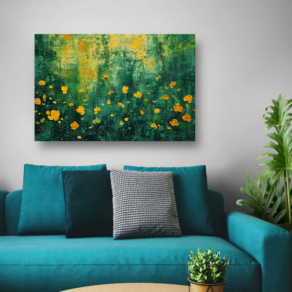 Kleurrijk bloemenveld in popart stijl canvas met baklijst