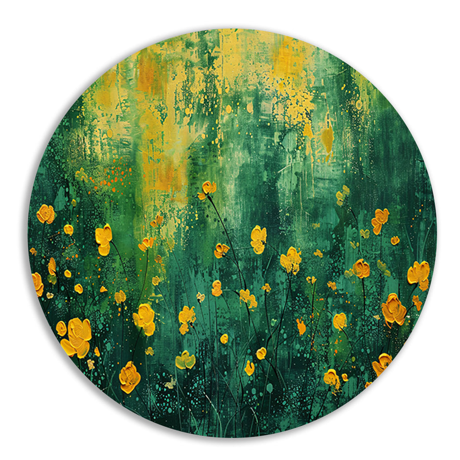 Kleurrijk bloemenveld in popart stijl forex muurcirkel