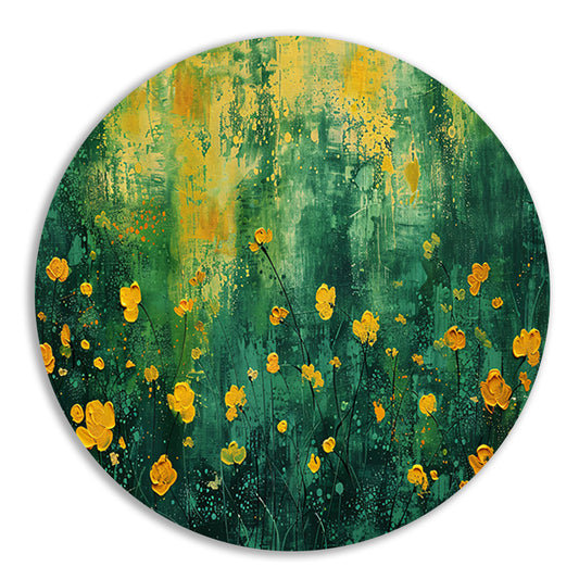 Kleurrijk bloemenveld in popart stijl aluminium muurcirkel