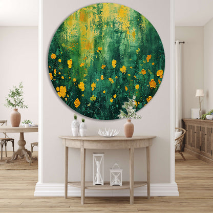 Kleurrijk bloemenveld in popart stijl aluminium muurcirkel
