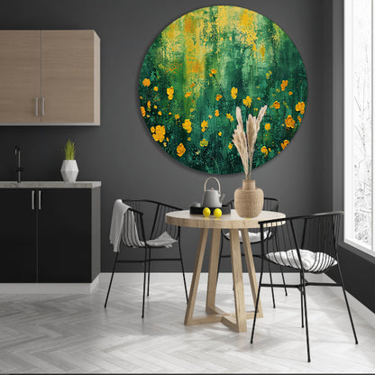 Kleurrijk bloemenveld in popart stijl aluminium muurcirkel