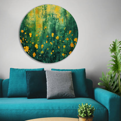 Kleurrijk bloemenveld in popart stijl aluminium muurcirkel