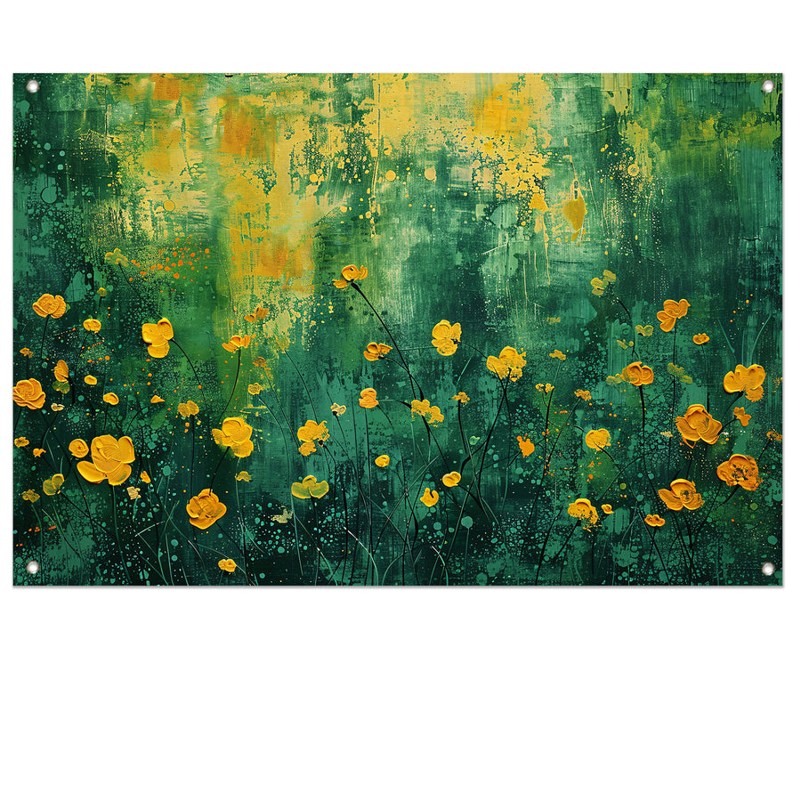 Kleurrijk bloemenveld in popart stijl tuinposter