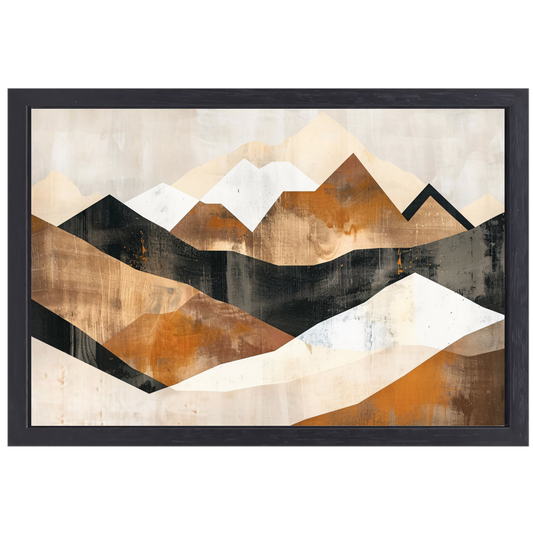 Abstracte Geometrische Bergen in Monochroom canvas met baklijst