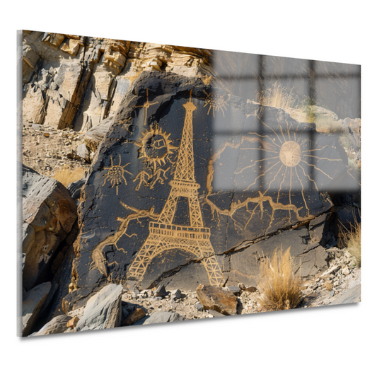 Eiffeltoren als prehistorische rotstekening acrylglas