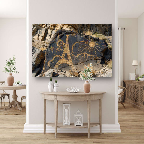 Eiffeltoren als prehistorische rotstekening canvas