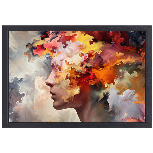 Vrouwelijke abstractie in lijnen canvas met baklijst