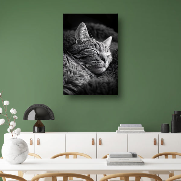 Zwart-witfoto van een slapende kat poster
