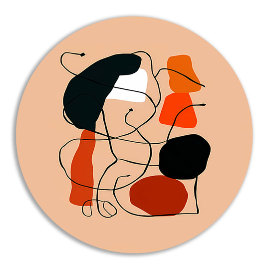 Abstracte Vormen en Lijnen in Oranje en Zwart aluminium muurcirkel