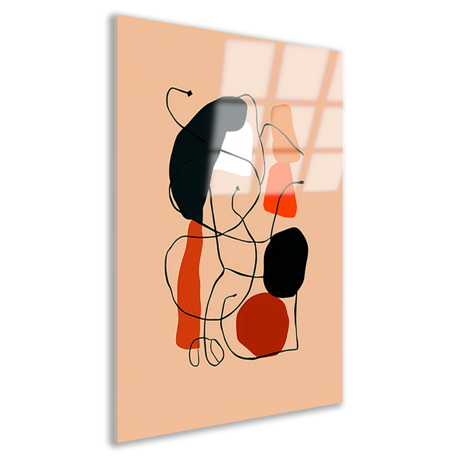 Abstracte Vormen en Lijnen in Oranje en Zwart acrylglas
