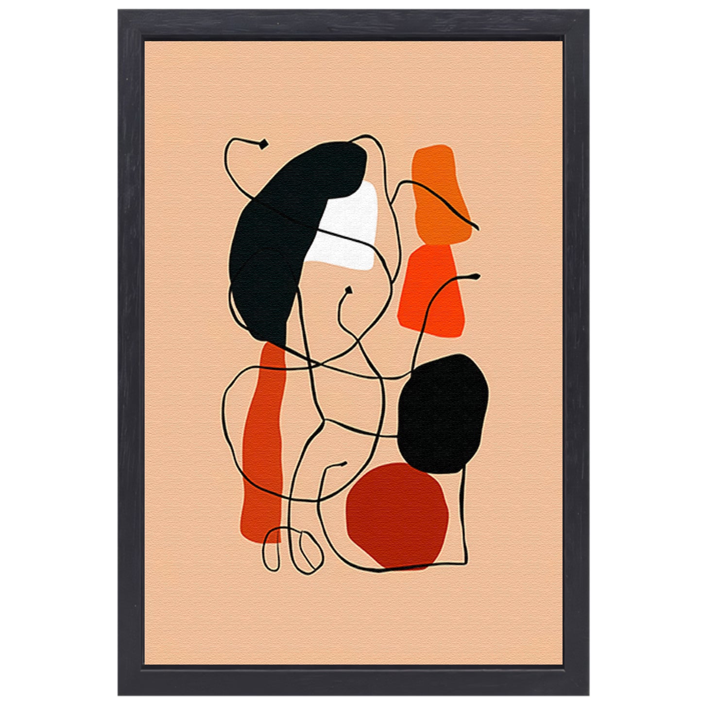 Abstracte Vormen en Lijnen in Oranje en Zwart canvas met baklijst