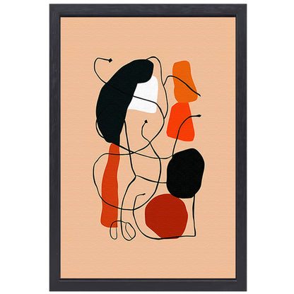 Abstracte Vormen en Lijnen in Oranje en Zwart canvas met baklijst