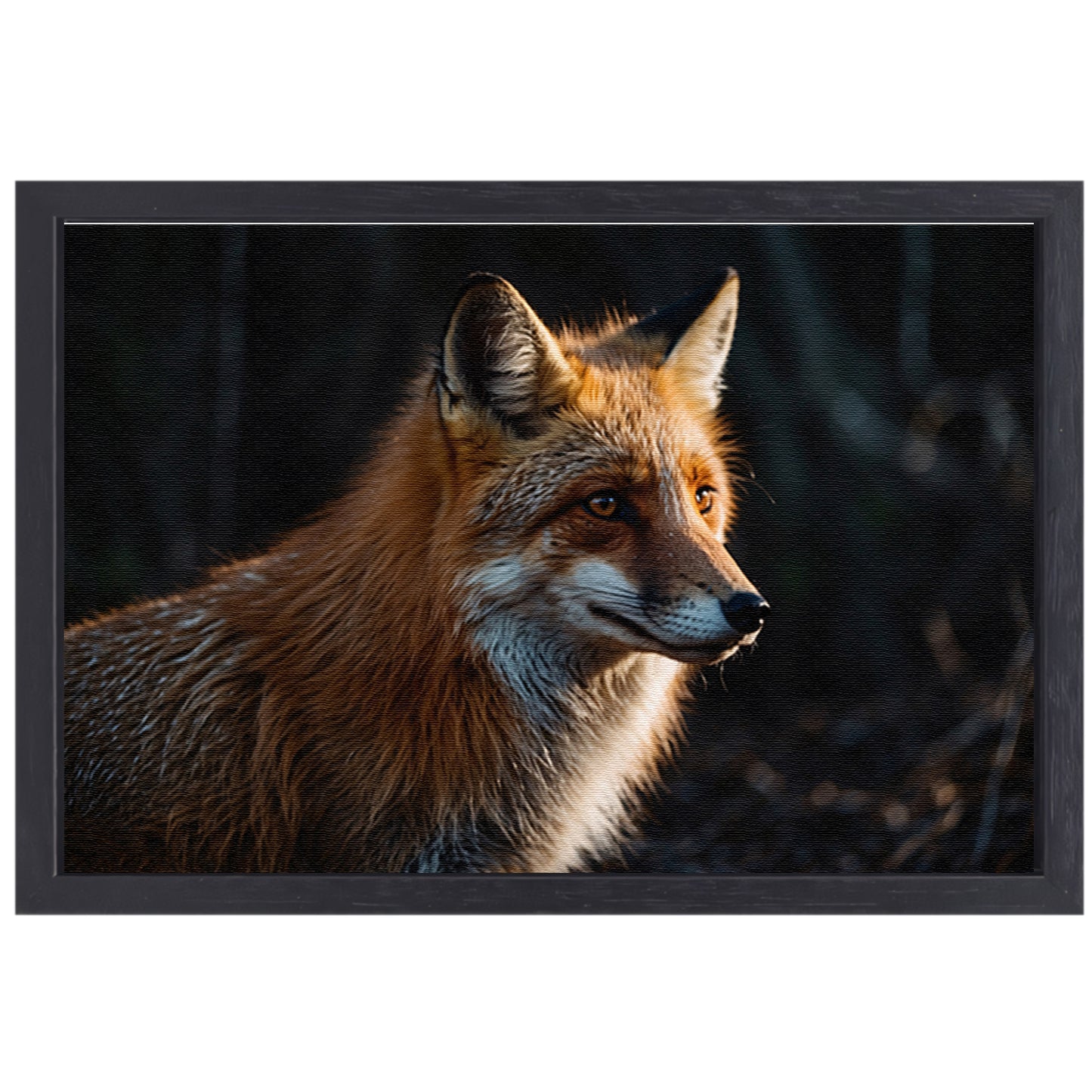 Prachtige vos in het donkere bos canvas met baklijst