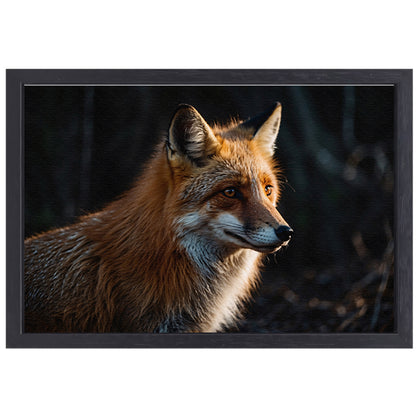 Prachtige vos in het donkere bos canvas met baklijst