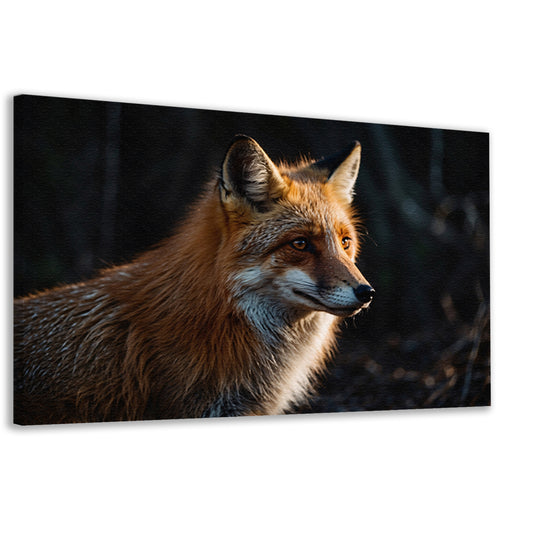 Prachtige vos in het donkere bos canvas