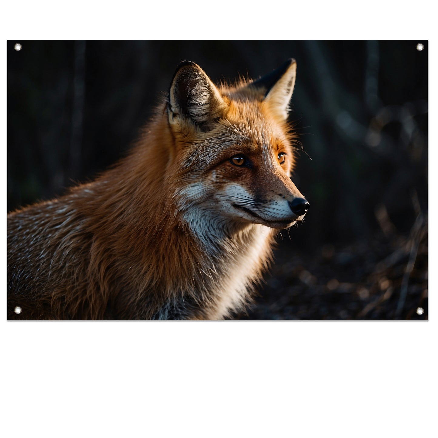 Prachtige vos in het donkere bos tuinposter