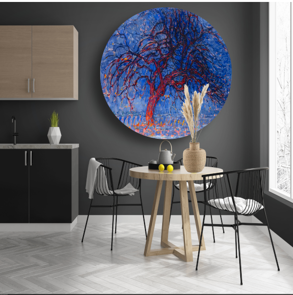 De rode boom - Piet Mondriaan aluminium muurcirkel