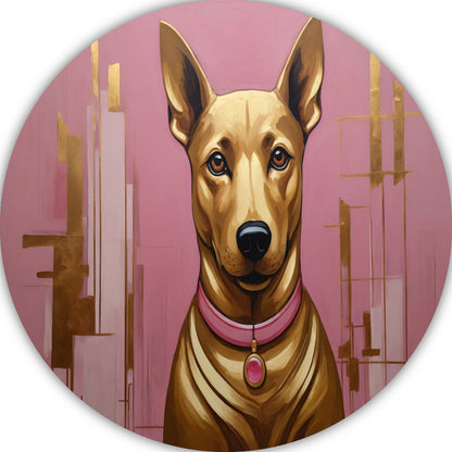 Elegante Hond in Roze en Goud aluminium muurcirkel