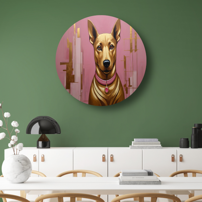 Elegante Hond in Roze en Goud aluminium muurcirkel