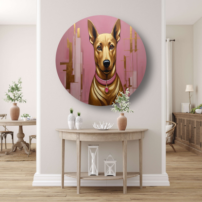 Elegante Hond in Roze en Goud aluminium muurcirkel