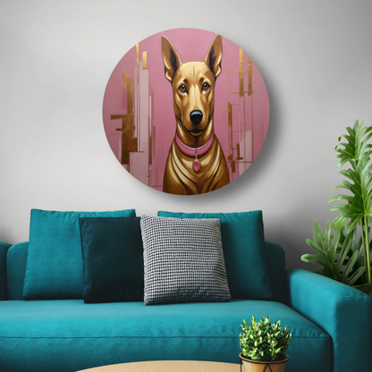 Elegante Hond in Roze en Goud aluminium muurcirkel