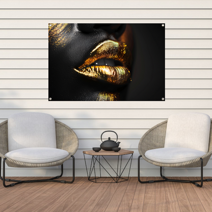 Zwarte Achtergrond met Gouden Lippen tuinposter