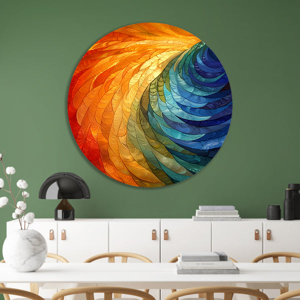 Kleurrijk abstract patroon kunstwerk voor interieur aluminium muurcirkel