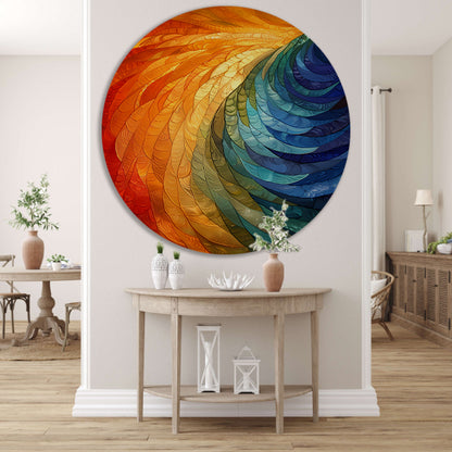 Kleurrijk abstract patroon kunstwerk voor interieur aluminium muurcirkel