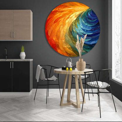 Kleurrijk abstract patroon kunstwerk voor interieur aluminium muurcirkel